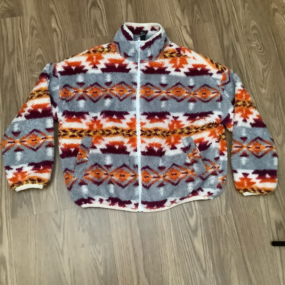 Forever 21 Women Size S Multicolor Southwestern Print Sherpa Short Lined Jacket